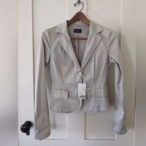 Motivi Crop Blazer Beige Italian Silk Suit Jacket S 4